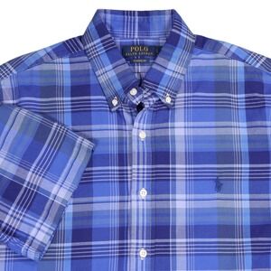 NEW Polo Ralph Lauren Classic Fit Plaid Button Down Shirt Blue Mens Large